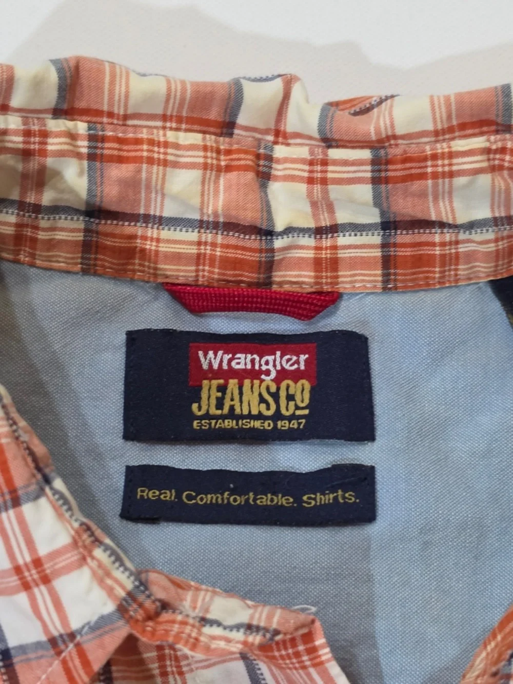 Wrangler Shirt Mens‎ L Orange Plaid Short Sleeve Button Up Cotton Casual